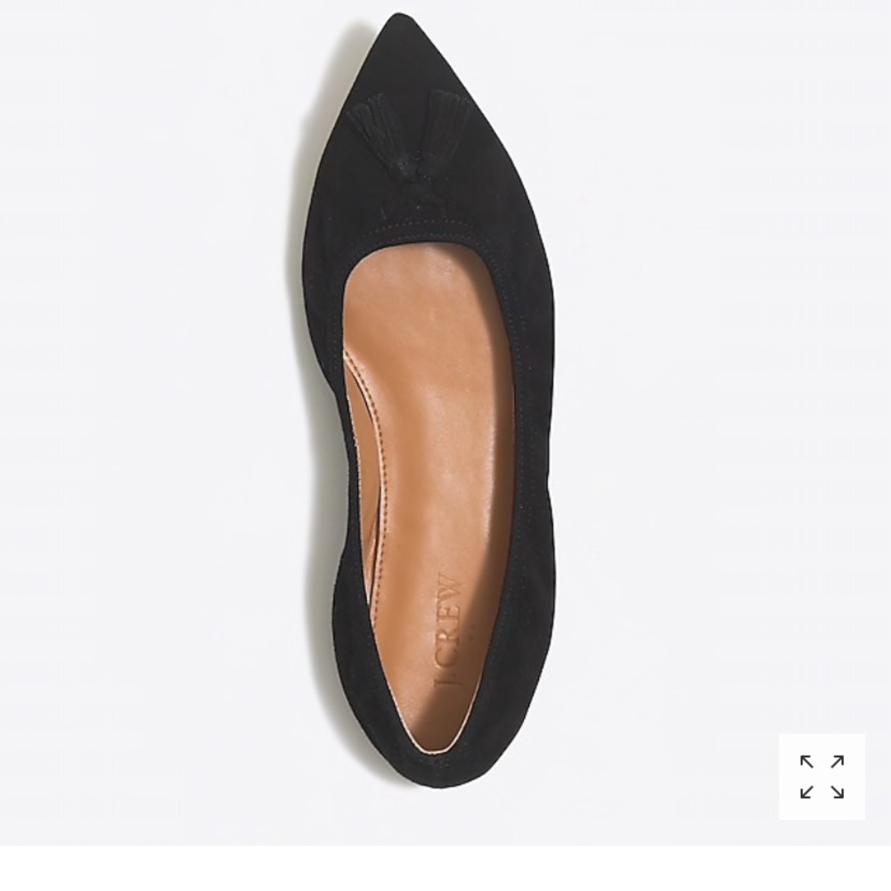 NIB J.Crew black suede tassel stretch flats